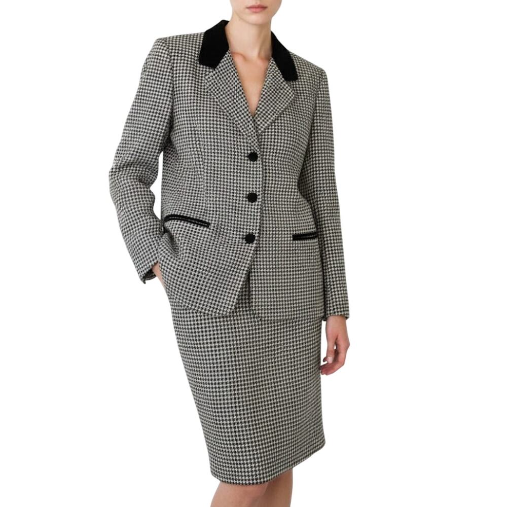 Norton McNaughton Black and White Houndstooth Skirt Suit Blazer and Skirt Set 12